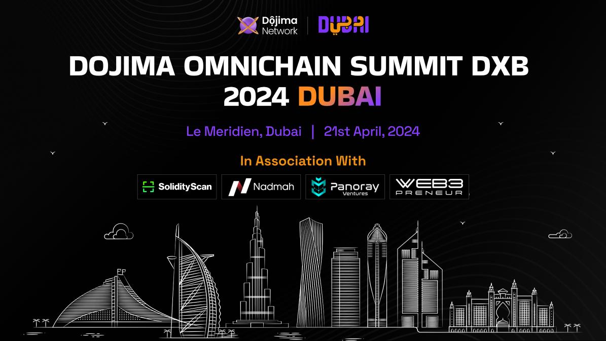 A panoramic view of a conference hall filled with attendees at the Dojima Omnichain Summit 2024 in Dubai.